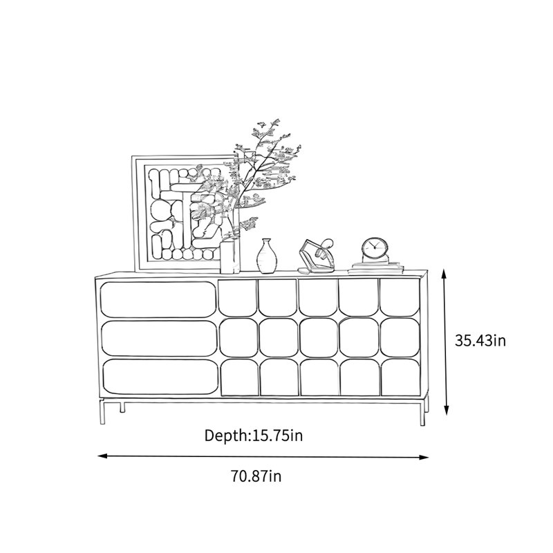 Armoire de rangement rétro minimaliste à grande capacité, H 35,43 po x l 70,87 po x P 15,75 po