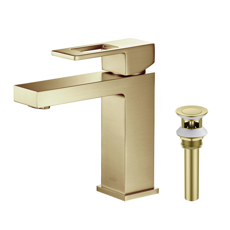 Cube Single-handle Bathroom Faucet, Brushed Gold, Drain Assembly Included