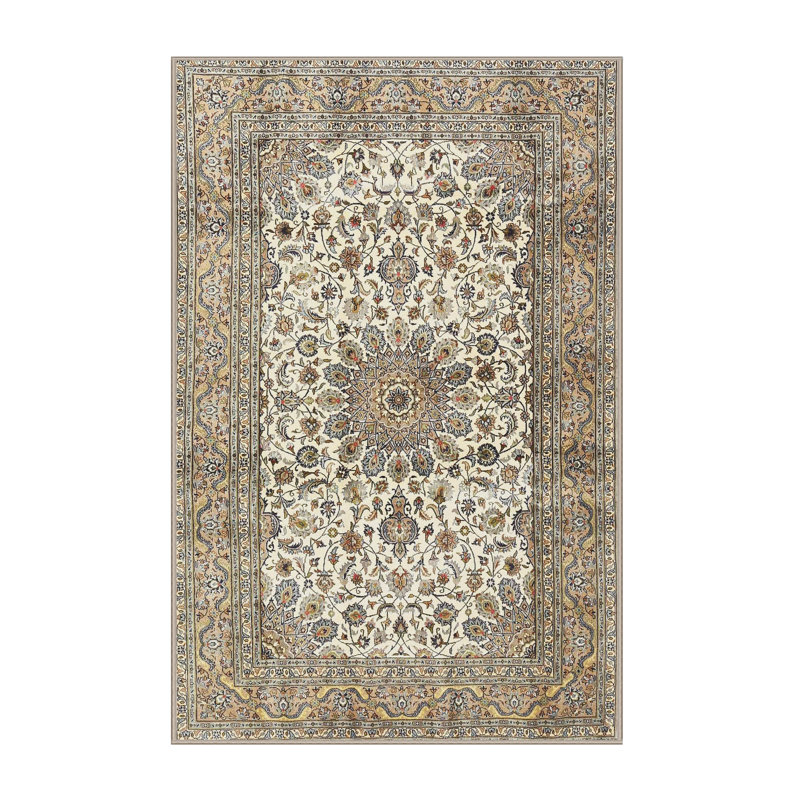 Tapis traditionnel beige / vert Gilbrae, Rectangle 5 pi x 7 pi
