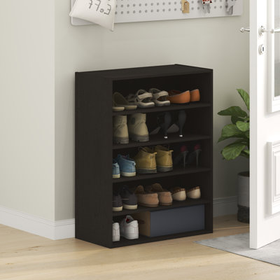 Range-chaussures Furinno Fano, range-chaussures à 5 niveaux, rangement pour chaussures empilable, 11,4 x 24,2 x 31,5, pour vestibule, bureau, garage, chêne foncé noir