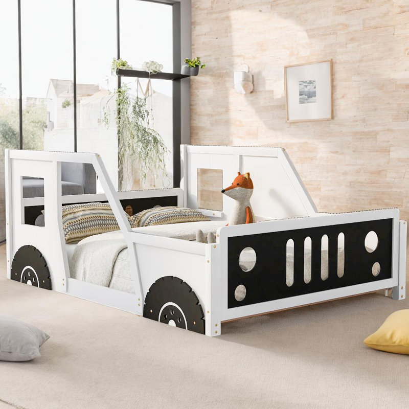 Lit plateforme classique en forme de voiture avec personnalisation immersive et sommeil sécuritaire pour les enfants, Blanc