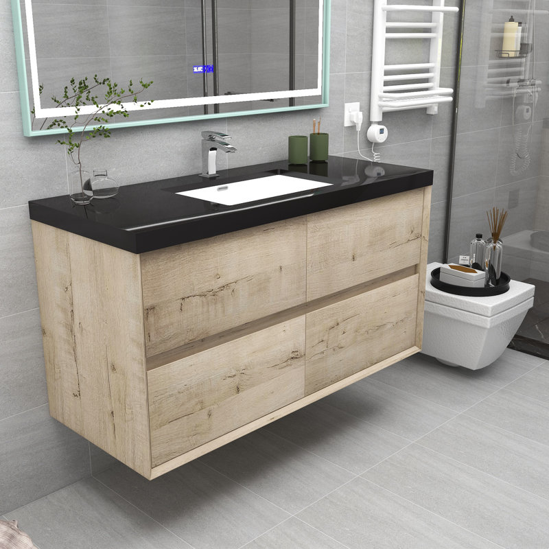 Ensemble de meuble-lavabo mural simple 48 po Lause Kody, Chêne clair