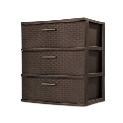 Sterilite 25306P01 Spacious 3-Drawer Wide Weave Design Storage Tower, Brown