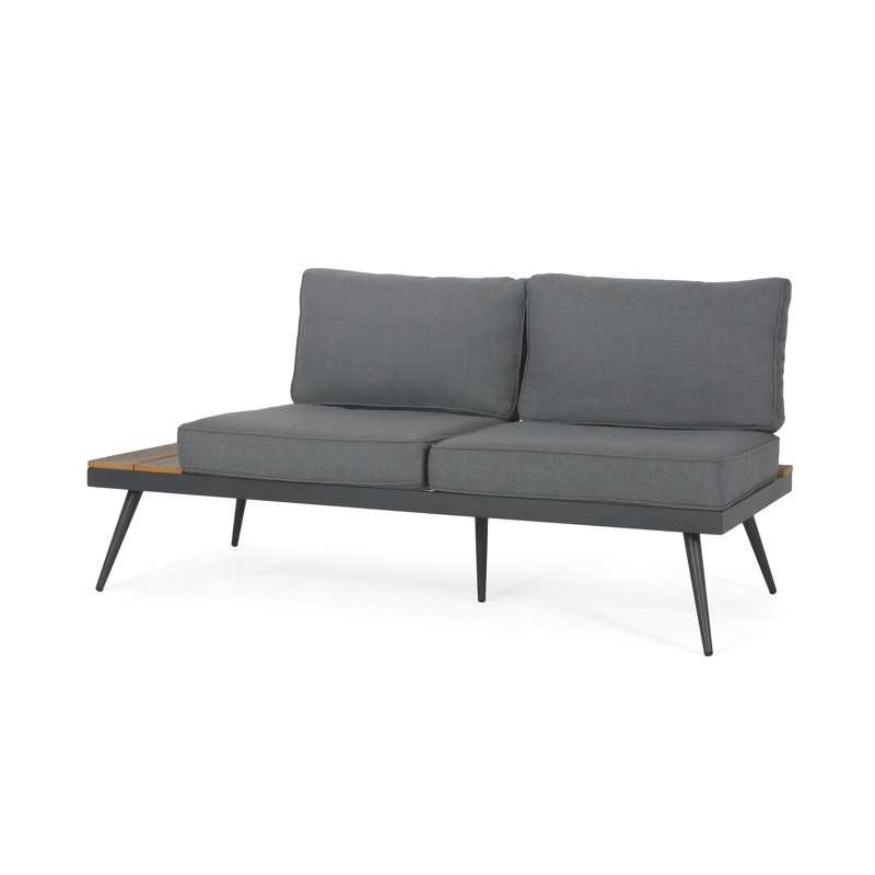 Seater On Left Side, Faux Wood Look, Aluminum Frame, Mesh Backrests For Comfortable Airflow, Weather - , Grey, 63.54 In Depth, 30.25 Width Flex, 27.16 Height, Depth