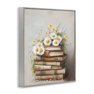 Pile de livres avec marguerites, estampe numérique, design par Arlington Prints