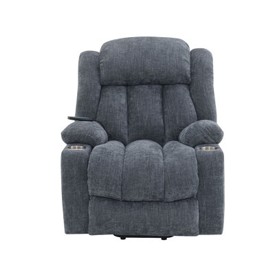 Fauteuil inclinable Omarion Blue Chenille Power Motion avec fonction de levage, de chauffage et de massage
