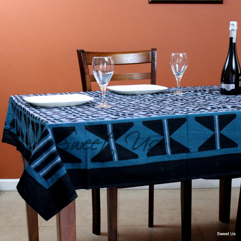 Nappe géométrique faite main en coton, Bleu