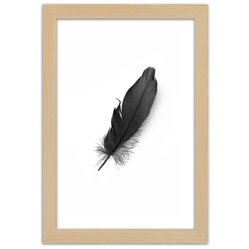Black Feather Nature - Single Picture Frame Print, 100cm H x 70cm W, Light Brown