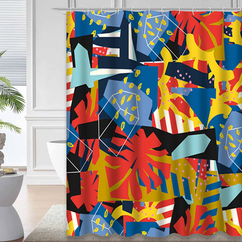 Rideau de douche abstrait à 12 crochets, 72" L x 78" W