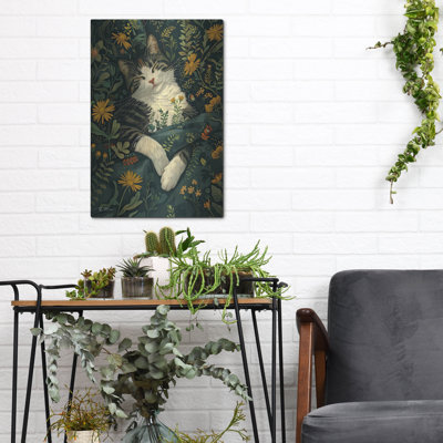 Cat Among The Green Plants' by Momart Metal Wall Art