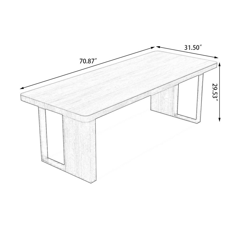 Bureau rectangulaire en bois massif noyer, H 29,53 po x l 70,87 po x P 31,50 po