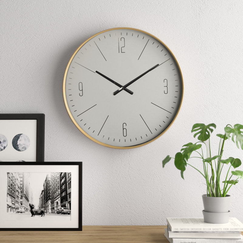Amburgey 19.63" Glass Wall Clock, Gold