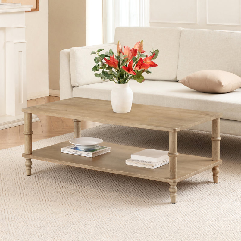 Table basse en bois massif avec rangement à 2 niveaux Orleans