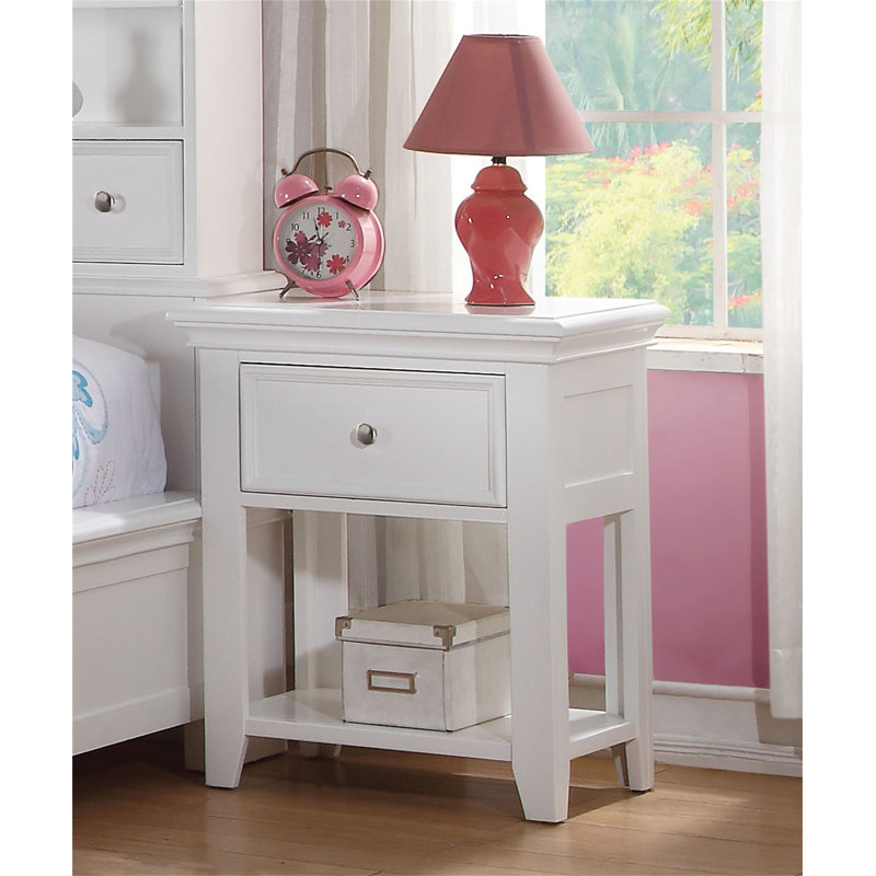 1 Drawer And Open Bottom Shelf Wooden Nightstand In White Finish
