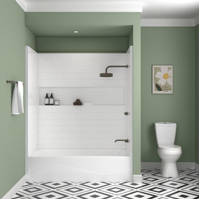 60" x 32" 4-Piece Direct-to-Stud Alcove Tub Surround With Right Drian Soaking Bathtub Combo