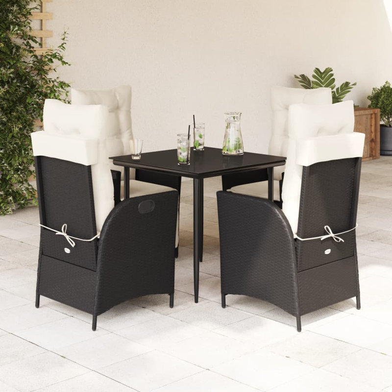 Ensemble de salle à manger de jardin d'extérieur noir et blanc crème de style contemporain