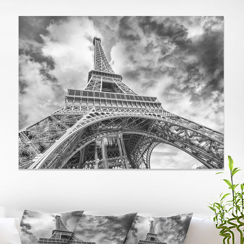 «Black and White View of Paris Eiffel Tower Cityscape», reproduction de photo sur toile tendue, H 30 po x l 40 po x 1,5 po