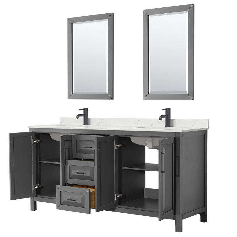 Daria 72'' W Vanity, Gray, Matte Black, Giotto Quartz