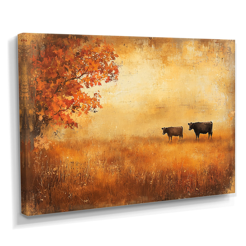 Vaches dans les champs d'automne II - campagne, art mural, H 12 po x l 20 po, Wrapped Canvas, Ne s’applique pas
