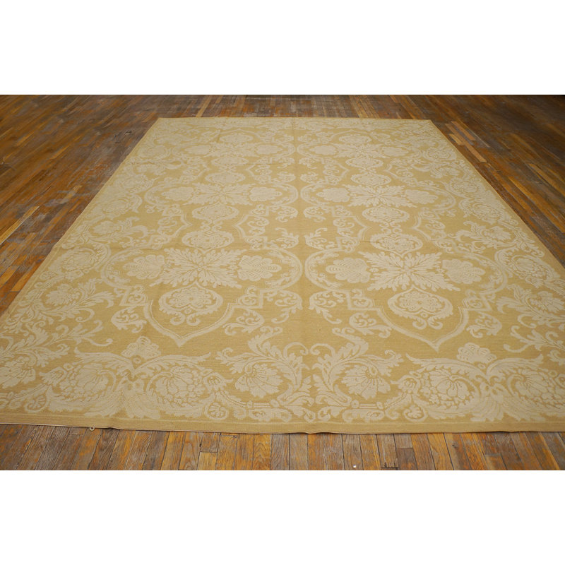 Tapis unique en laine noué à la main brun clair / blanc 9 pi x 12 pi