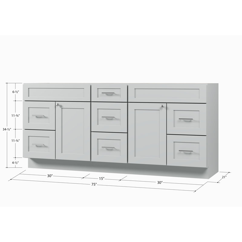 75" Double Bathroom Vanity Base only, Gray