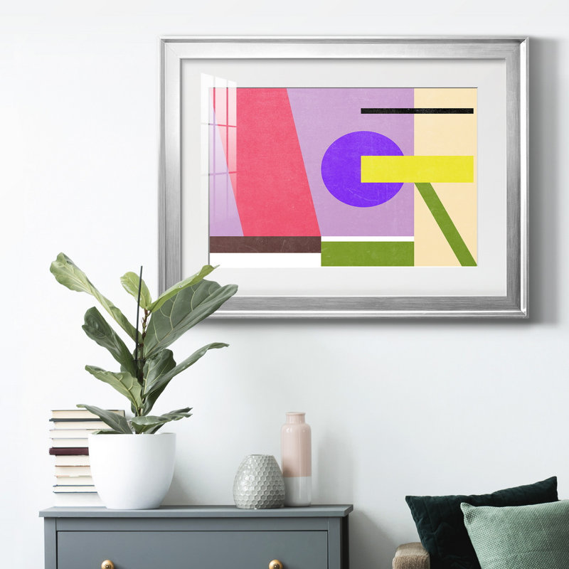 Composition de couleur IV, Papier avec cadre argenté, H 22,5 po x l 30,5 po x P 1 po, Blanc