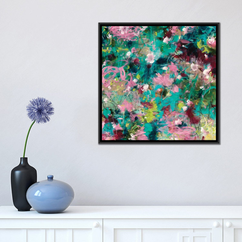 « joyeux beginnings », reproduction sur toile, H 37 po x l 37 po x P 1,5 po, Toile avec cadre noir, Pas de tapis
