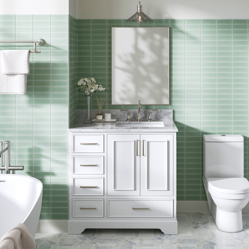 37'' Single Bathroom Vanity with Carrara Marble Top, White