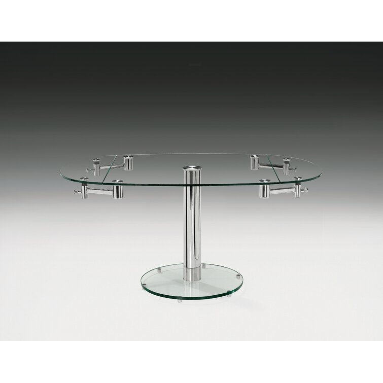 Avonda Extendable Oval Glass Top Metal Base Dining Table
