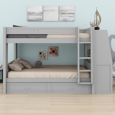 Multifunctional Bunk Bed With Desk And Bookshelves, Trundle