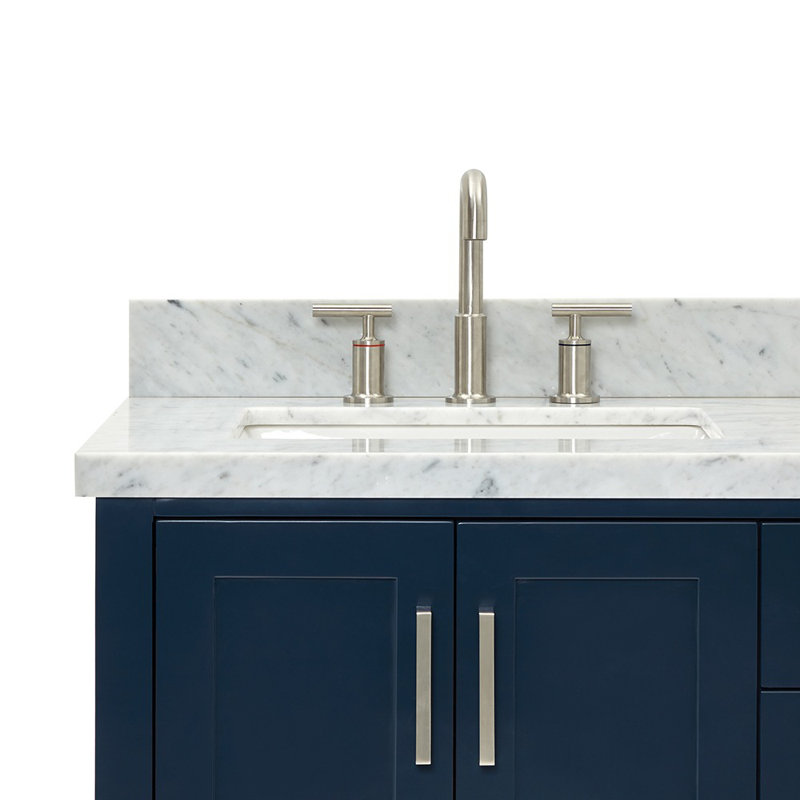 Magnolia Bath Vanity Oval Basin, Midnight Blue, Carrara White Marble, Rectangle 