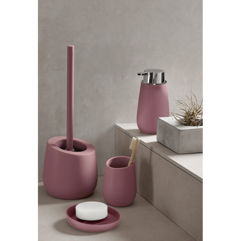 Badi Latitude Run, Mod. Badi,Ceramic,with Silicone Brush Head Free-Standing Toilet Brush and Holder, White / Opaline