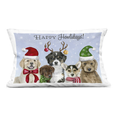 Happy Howlidays Seasonal Puppies Decorative Printed Throw Pillow design by Brett Blumenthal