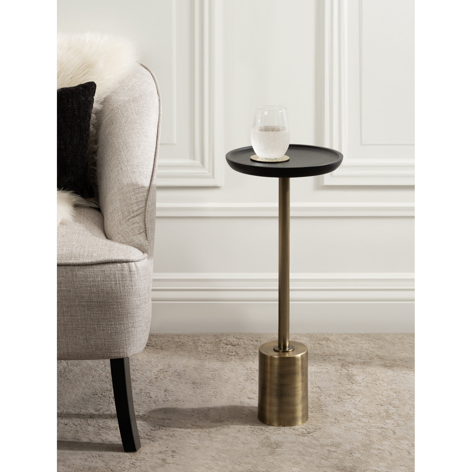Armengol Solid Wood End Table, Black, Brass, 24'' H X 10'' W X 10'' D