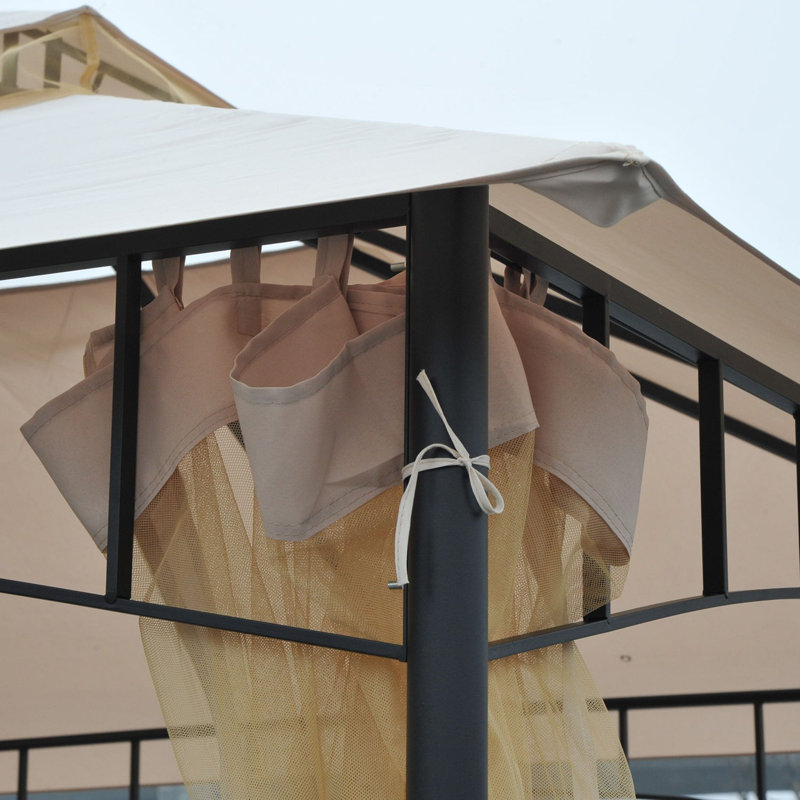Beige Outdoor Patio Gazebo Canopy Tent with Mesh Sidewalls