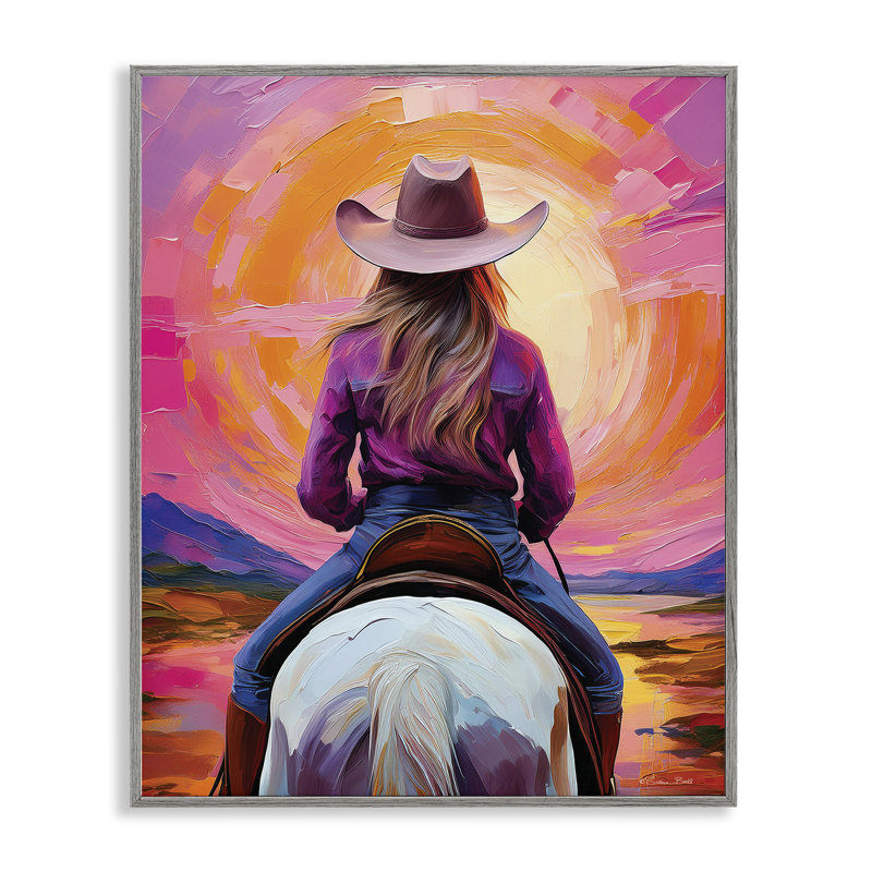 Giclée encadrée «Riding Into The Sunset», conception par Susan Ball, H 20 po x l 16 po, Estampe numérique Farmhouse