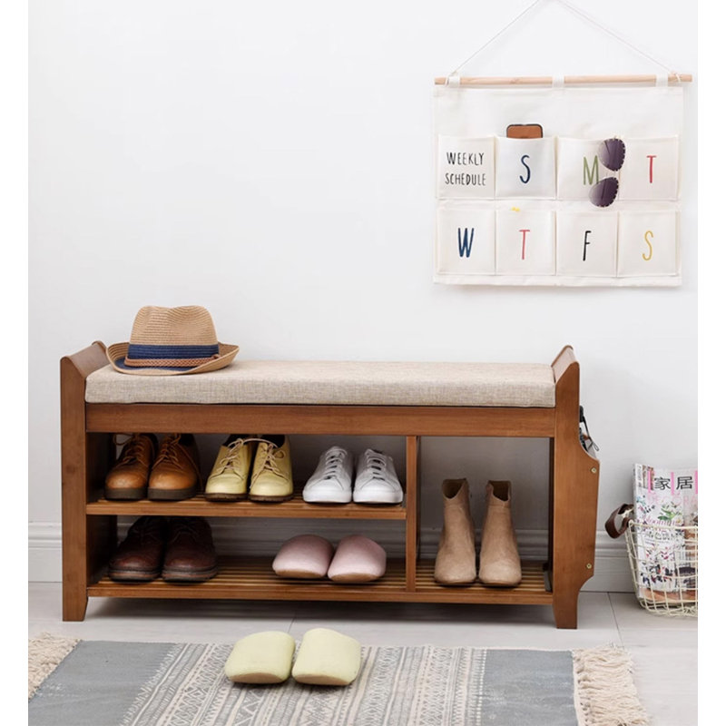 Range-chaussures en bambou avec tiroirs et tablettes