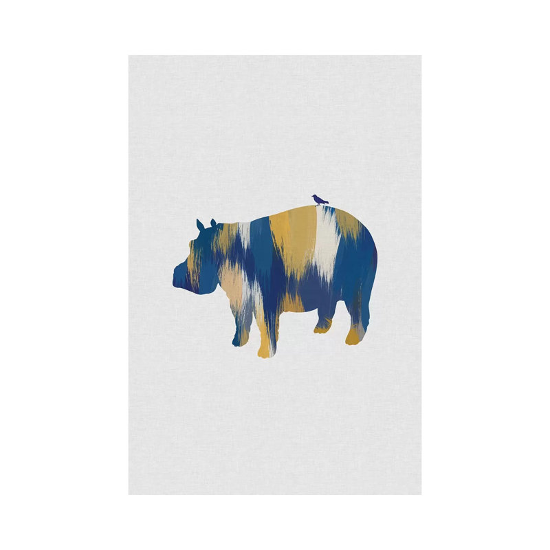 Hippopotamus Blue And Yellow by Orara Studio - Wrapped Canvas Gallery-Wrapped Canvas Giclée