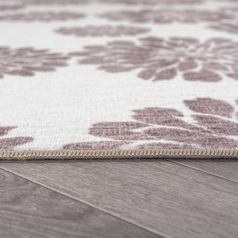 Tapis intérieur antidérapant lavable à la machine, motif floral, couleur noyer, Brown, 3 pi 3 po x 5 pi