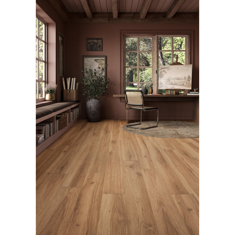 Restoration Collection® Atlas 7.66" x 59.5" x 12mm Hickory Laminate Flooring in Canyon, Medium Brown Wood