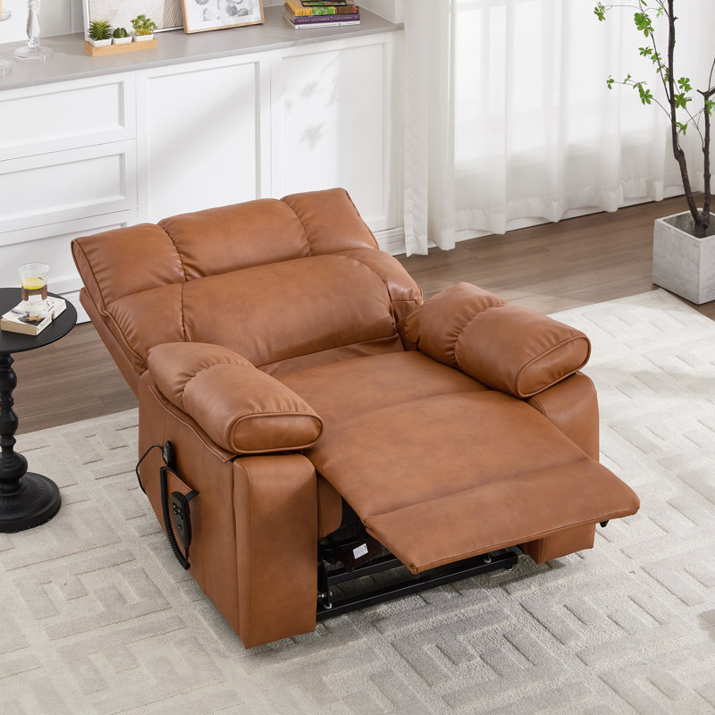 Aura 40.56" W Oversize Dual Motor Power Lift Recliner Chair With Heated And Massage Hidden Cup Holder, Orange