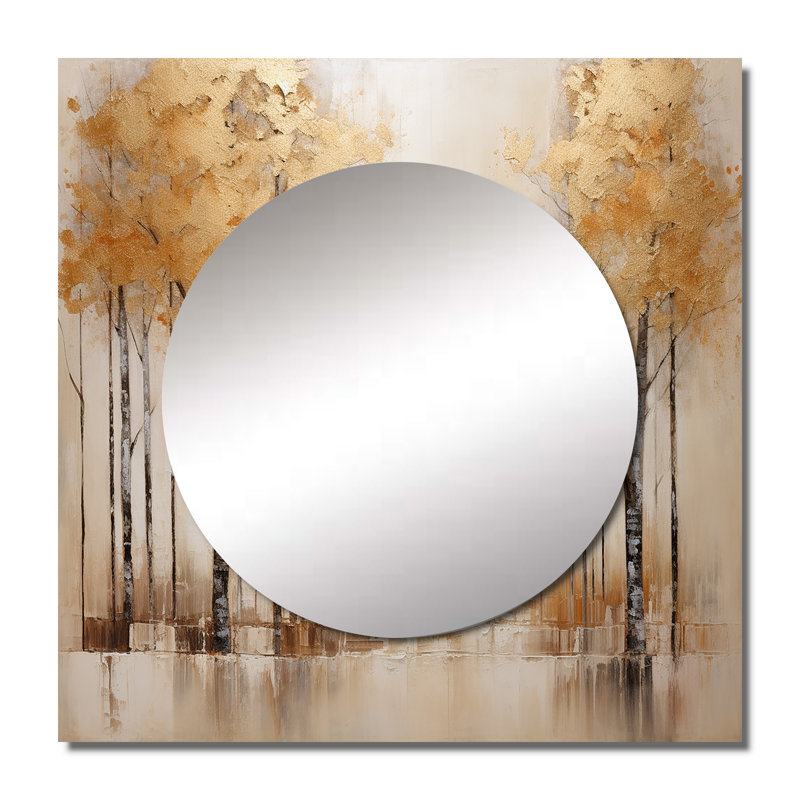 Orestes - Minimalisme - Décoration murale miroir carrée forêt et or forêt, 23 po x 23 po