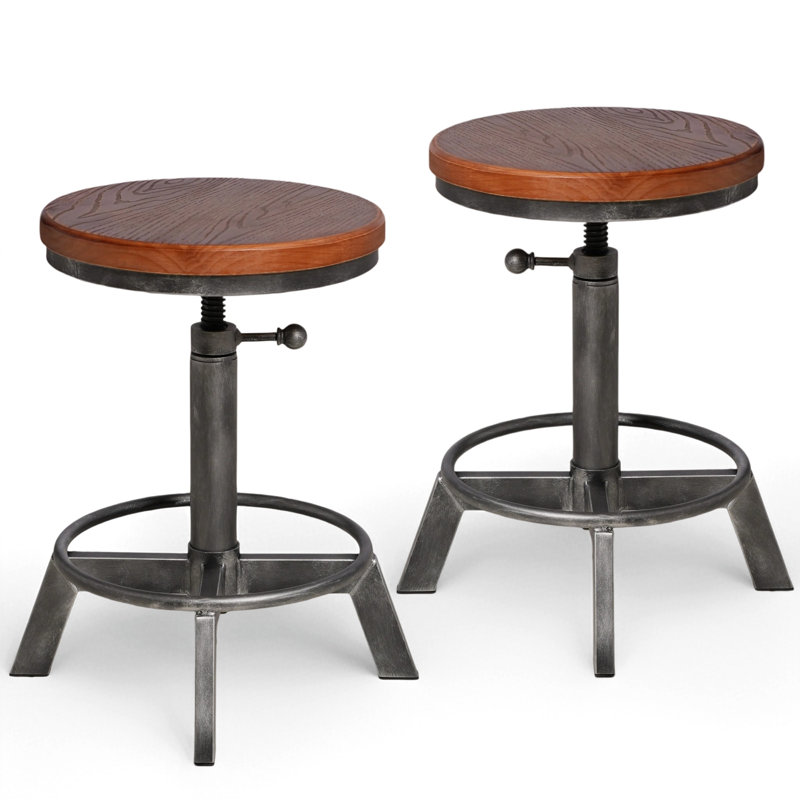 Ensemble de 2 tabourets de bar industriels, tabouret pivotant à hauteur de comptoir réglable, tabourets de cuisine de ferme, 17,71 po à 24,41 po