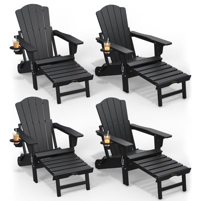 Chaise Adirondack pliante Dareona Pakkdiarie avec porte-gobelet, chaise d'extérieur en PEHD avec siège ergonomique confortable pour patio, pelouse, jardin, cour