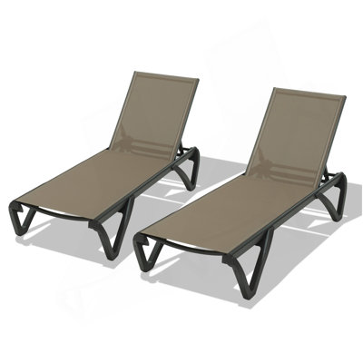 Set Of 2 Outdoor Pool Lounge Chair, Aluminum Patio Chaise Lounge With Wheels, 5 Position Adjustable, All Weather