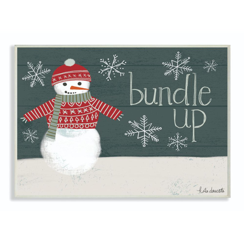 «Bundle Up Snowman» - Impression, Plaque en bois, H 10 po x l 15 po