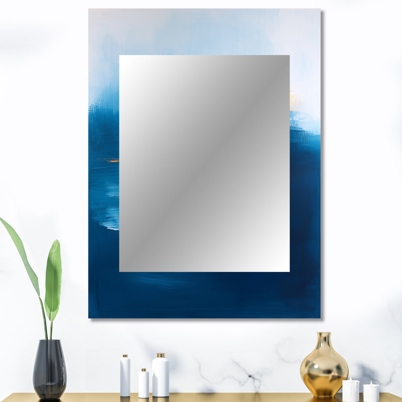Bleu minimalisme océan paysage IV - art mural grand miroir, miroir décoratif bleu, impression d'art en métal, 40 po x 30 po