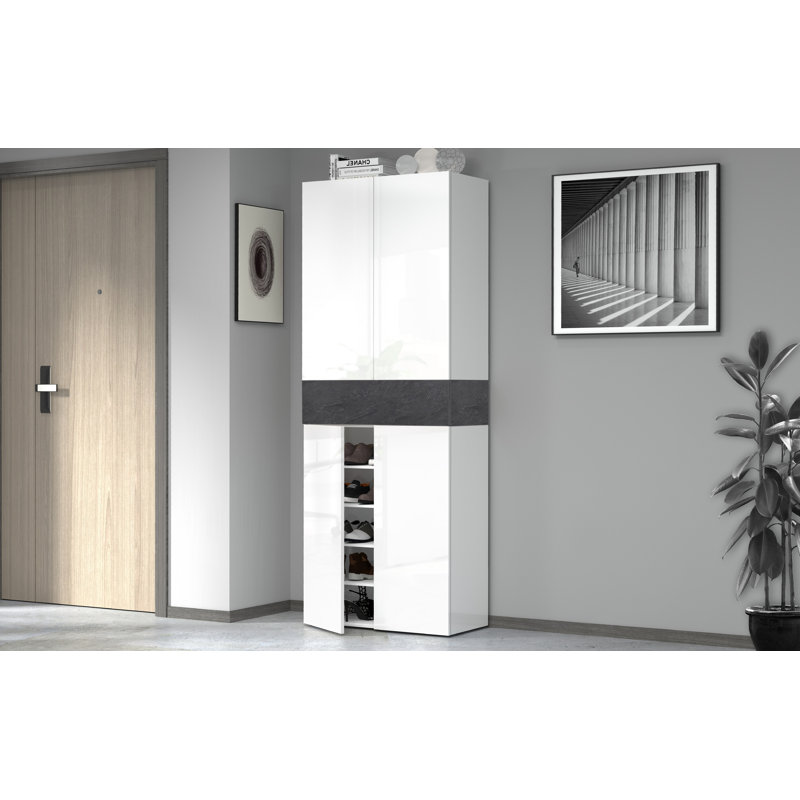 40 Pair Shoe Storage Cabinet, White/Grey