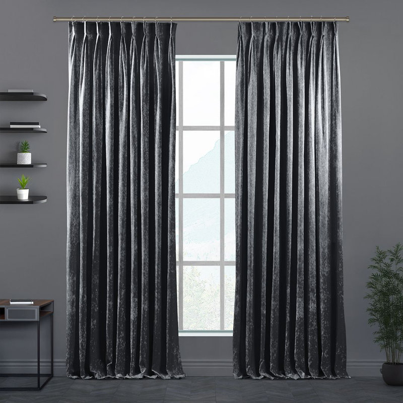 Velvet Semi-shee Single Curtain Panel, 190cm Width x 125cm Drop, Grey