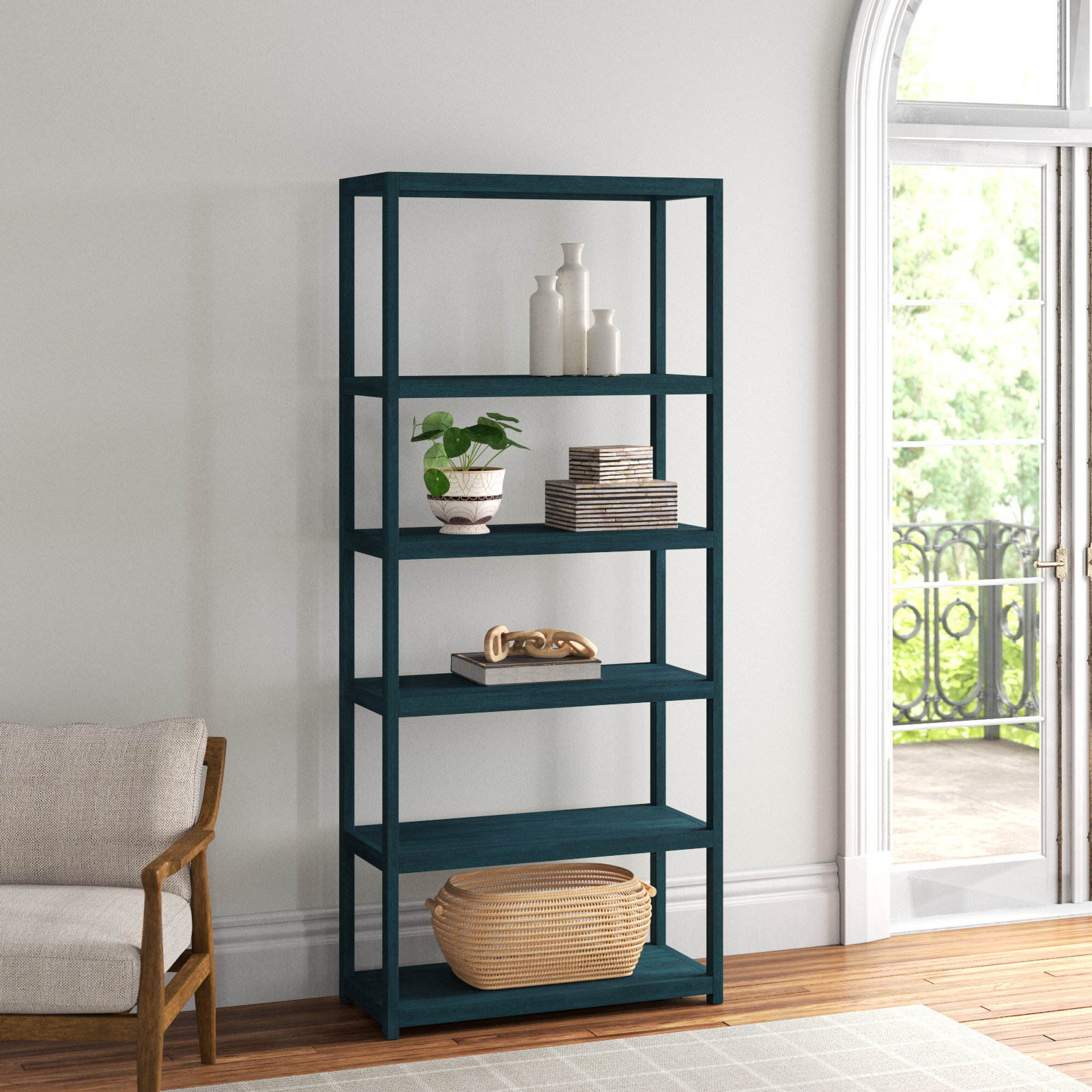 Elin 30" Acacia Bookcase, Navy Blue